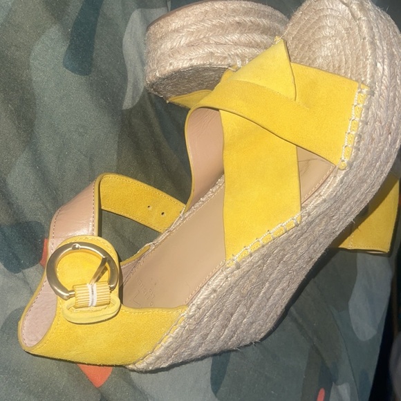 Marc Fisher Ltd Platform Wedge Espadrilles Suede Yellow Sandal Heel - Picture 11 of 13